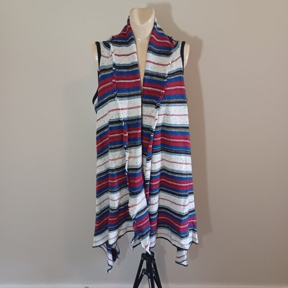 Sam Edelman Elsie Striped Vest Cardigan Waterfall Sweater L - Picture 3 of 5